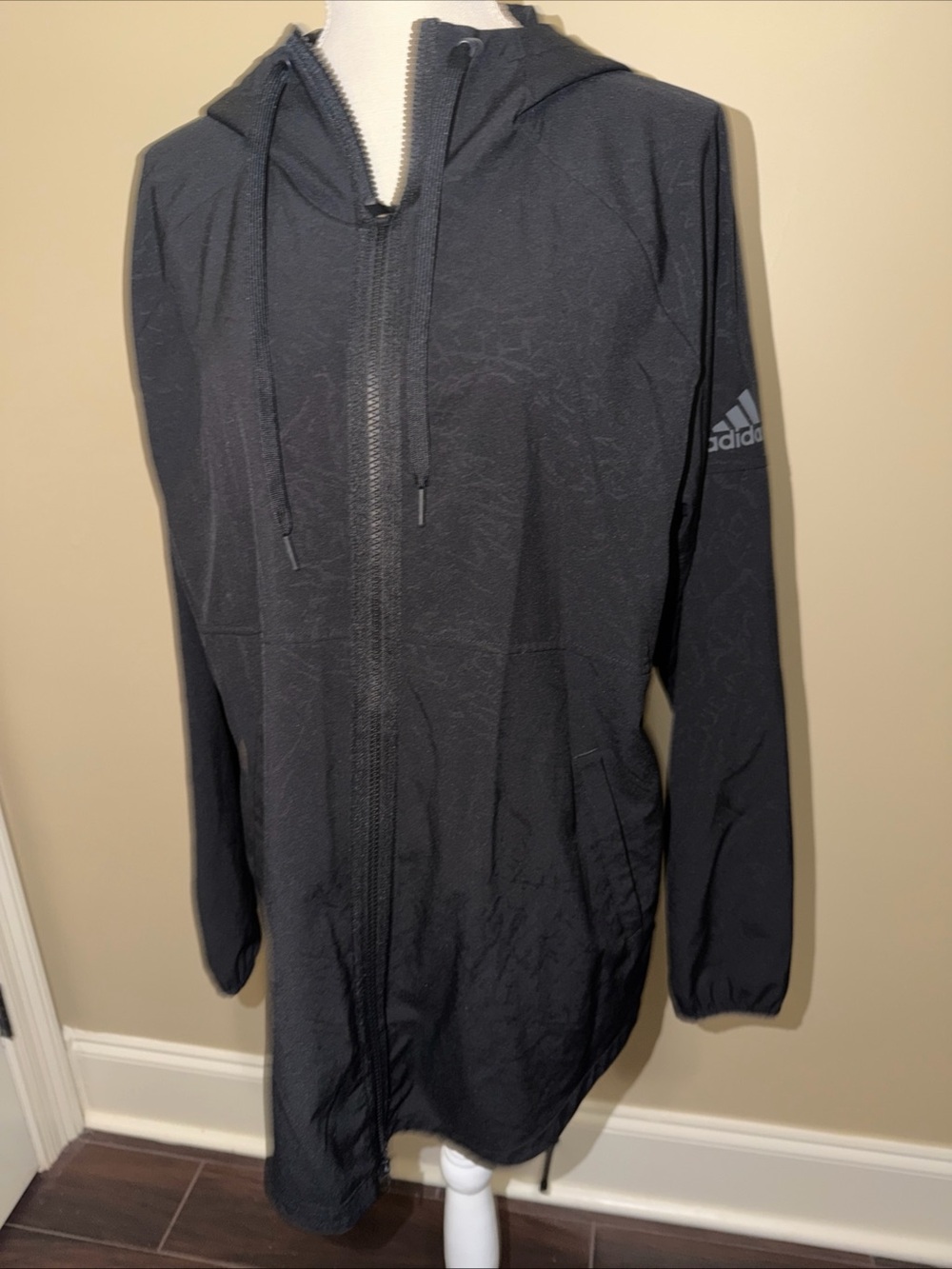 Adidas Jacket Mens Large Black Windbreaker Golf Full Zip Lightweight print